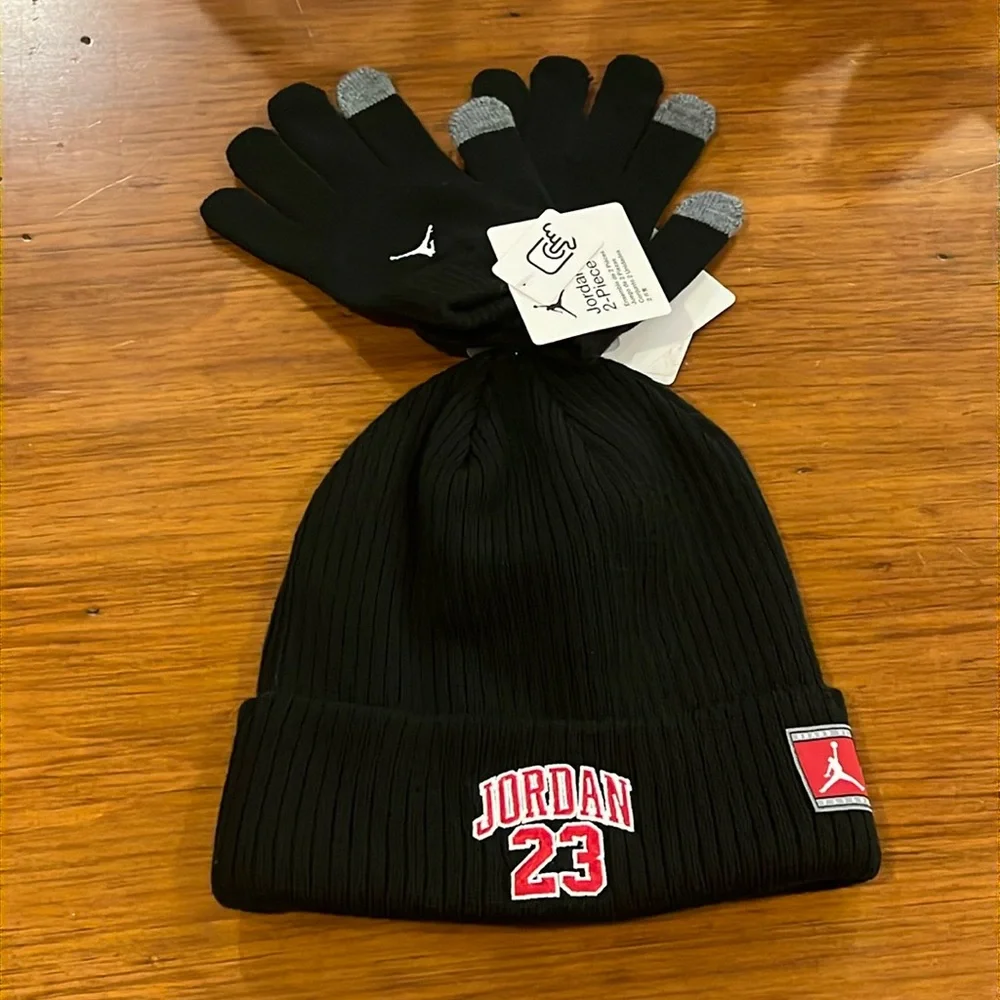 Nike Air Jordan 23 Winter Hat Gloves Set black Youth Kids Boys Girls Size 8/20